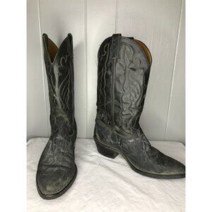 Dodge City Black Cross stitch Leather Cowboy Boots Men Size 9.5 EW Made USA